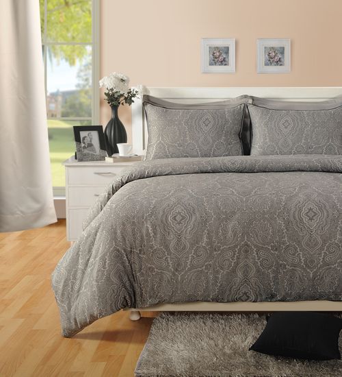 400 TC - Cotton Rich Paisley Print Duvet Cover Set Dark Grey - Filipino Grocery Store