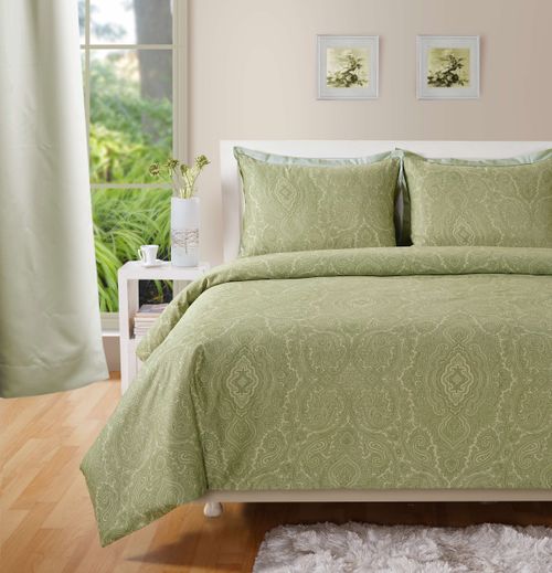 400 TC - Cotton Rich Paisley Print Duvet Cover Set Green - Filipino Grocery Store