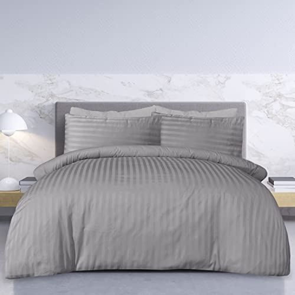 Elegant Satin Stripe Grey Reversible Duvet Set - Modern Comfort & Style - Filipino Grocery Store