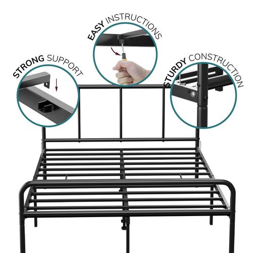 Extra Strong Double Metal Bed Frame with Rounded Head and Foot Board In Black - Improved - Filipino Grocery Store