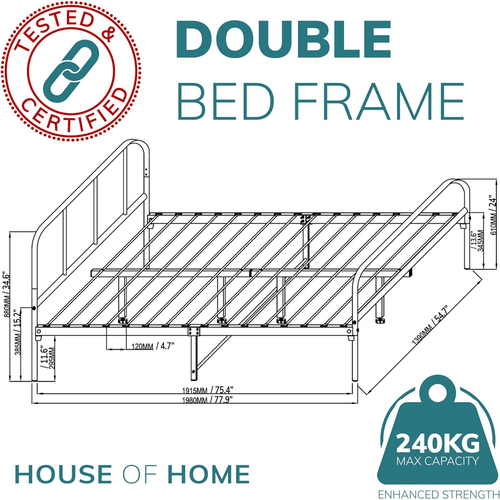 Extra Strong Double Metal Bed Frame with Rounded Head and Foot Board In Black - Improved - Filipino Grocery Store