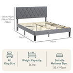 HOMCOM Double Bed Frame with 5 - Level Adjustable Linen Headboard - Filipino Grocery Store