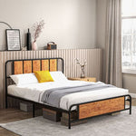 HOMCOM King Size Bed Frame Steel Bed Base with Headboard 160 x 207cm Brown - Filipino Grocery Store