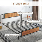 HOMCOM King Size Bed Frame Steel Bed Base with Headboard 160 x 207cm Brown - Filipino Grocery Store