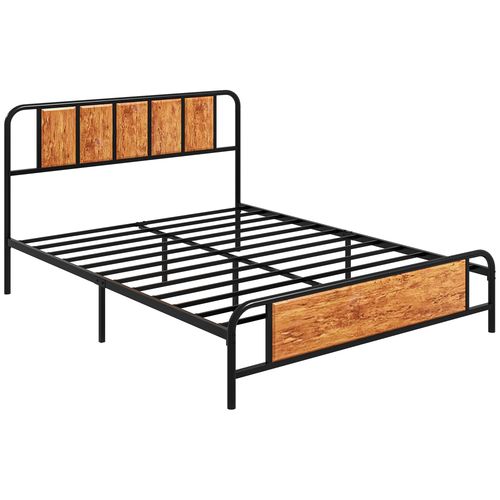 HOMCOM King Size Bed Frame Steel Bed Base with Headboard 160 x 207cm Brown - Filipino Grocery Store