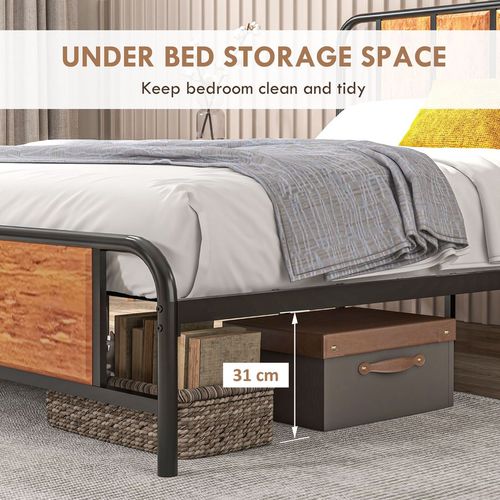 HOMCOM King Size Bed Frame Steel Bed Base with Headboard 160 x 207cm Brown - Filipino Grocery Store