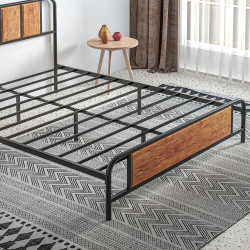 HOMCOM King Size Bed Frame Steel Bed Base with Headboard 160 x 207cm Brown - Filipino Grocery Store