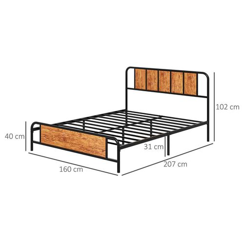 HOMCOM King Size Bed Frame Steel Bed Base with Headboard 160 x 207cm Brown - Filipino Grocery Store