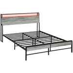 HOMCOM LED Double Bed Frame with Charging Station, 135 x 190cm, Cement Grey - Filipino Grocery Store