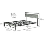 HOMCOM LED Double Bed Frame with Charging Station, 135 x 190cm, Cement Grey - Filipino Grocery Store