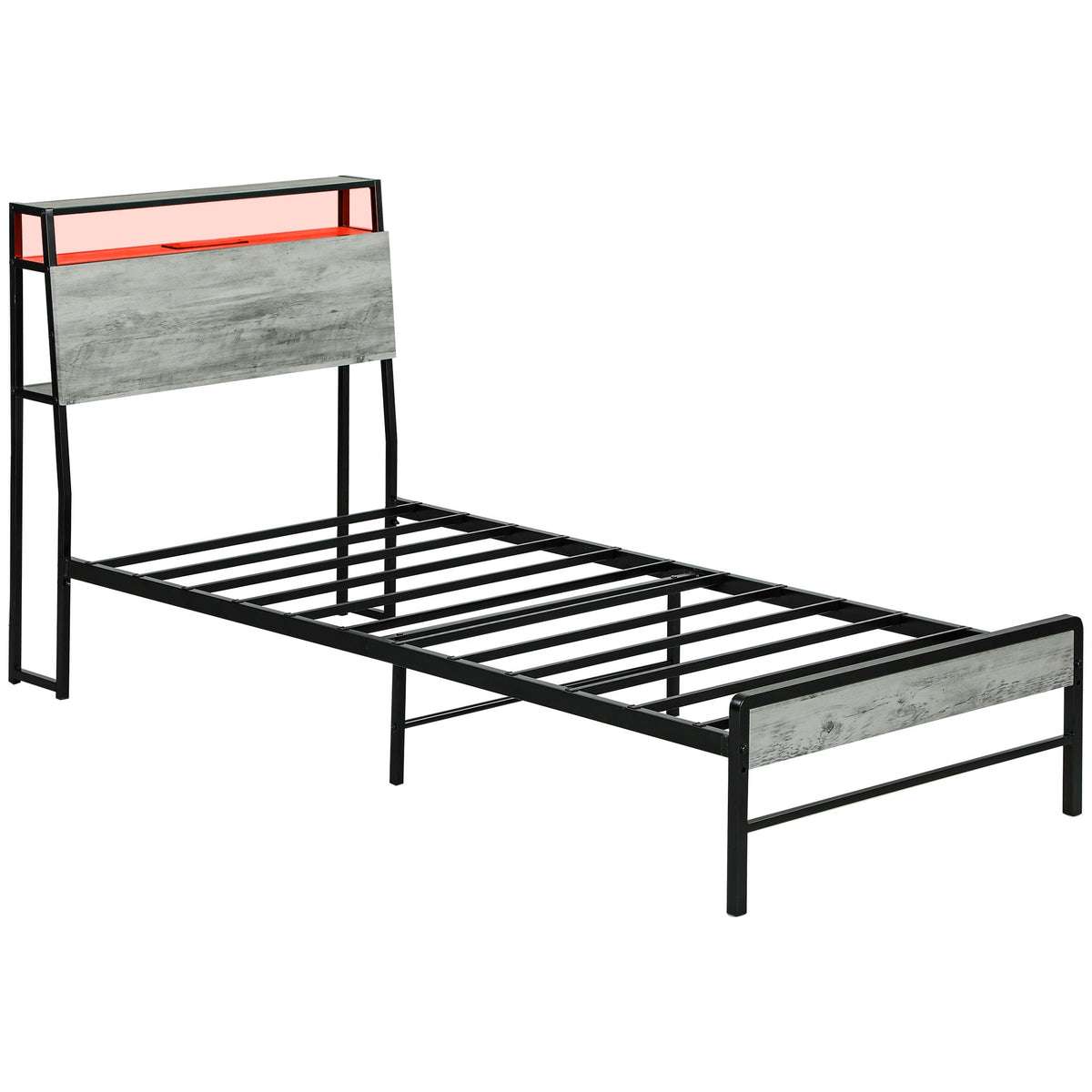 HOMCOM RGB LED Single Bed Frame with Charging Station & Storage Shelf - Filipino Grocery Store