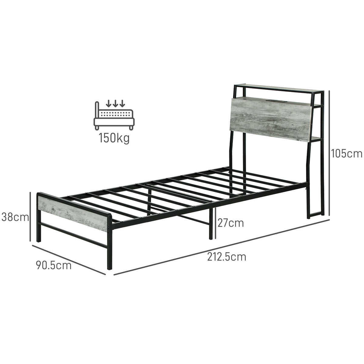 HOMCOM RGB LED Single Bed Frame with Charging Station & Storage Shelf - Filipino Grocery Store