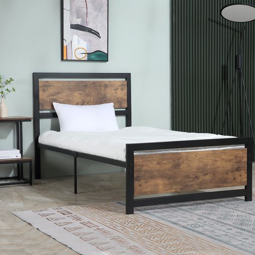 HOMCOM Single Size Metal Bed Frame w/ Headboard & Footboard, 97x195x103cm - Filipino Grocery Store